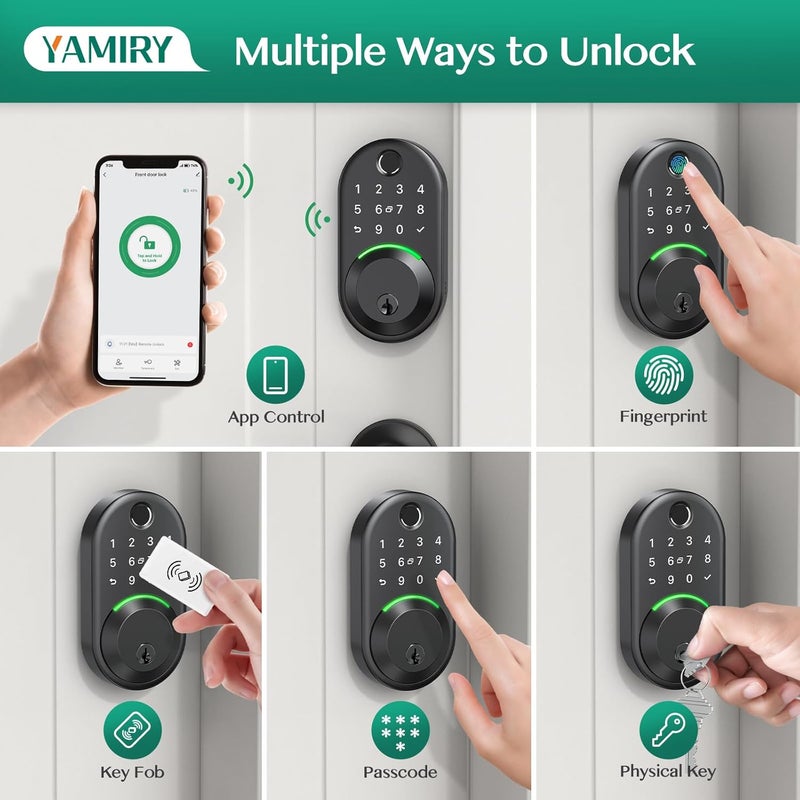 Yamiry Smart Deadbolt Door Lock with Keypad: Fingerprint Keyless Entry Deadbolt,Digital Smart Locks for Front Door,Electronic Code,Easy Installation - Image 2